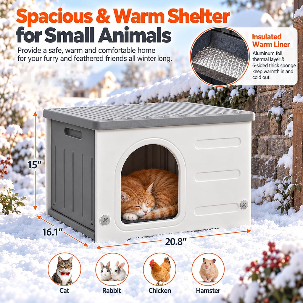 Rockever HDPE Cat House with Liner, Outdoor Waterproof Easy Clean Shelter