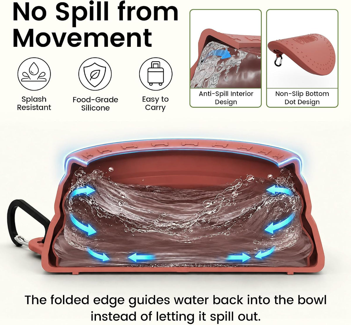 OHMO Spill Proof Collapsible Dog Bowl, 24oz Portable Dog Water Bowl | Low Center Gravity Stability, Tapered Splash Control, Foldable Cat Bowl, Dishwasher Safe, Dog Travel Essential, Erythrinus