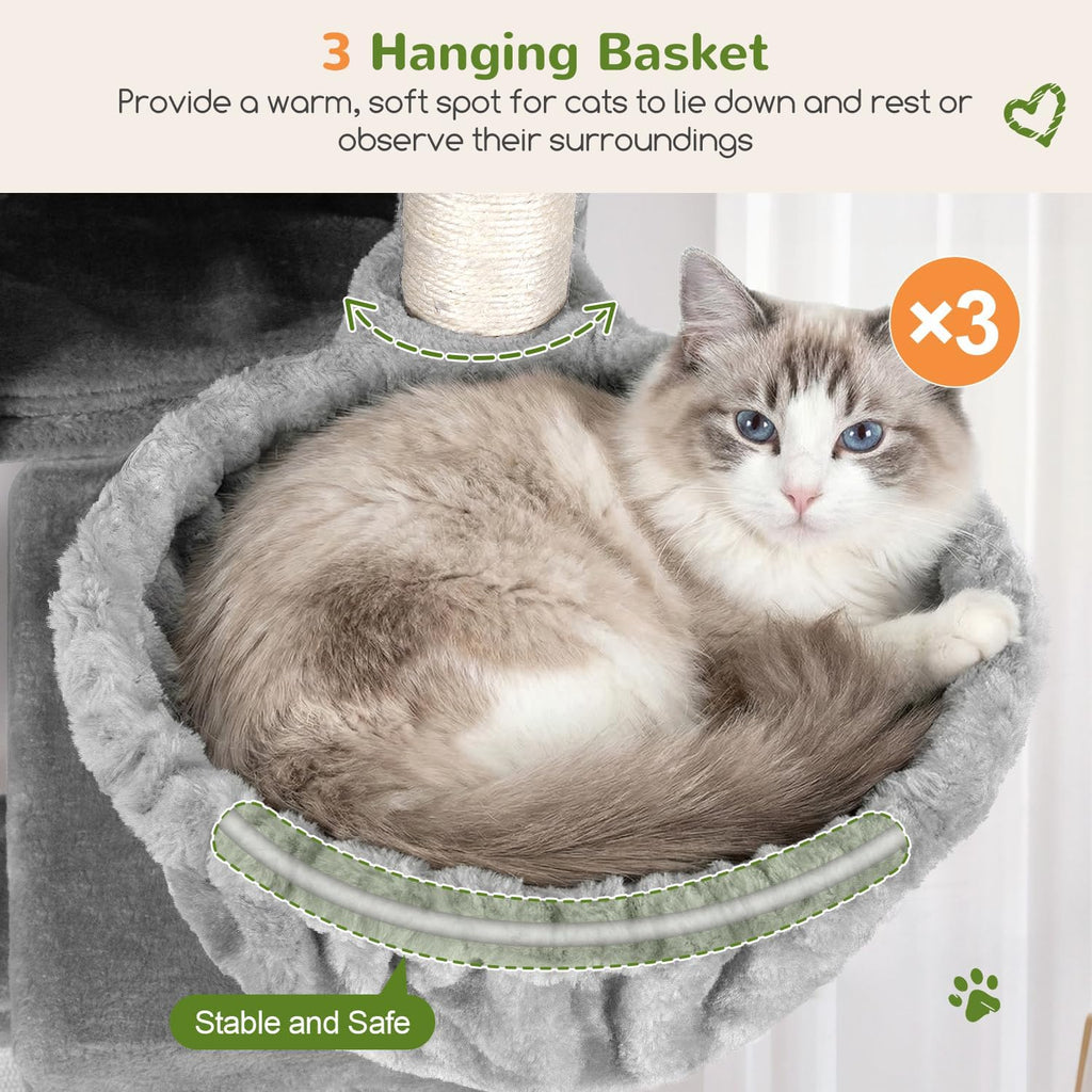 Globlazer Large Cat Tree 72in Tall Cat Climbing Tower, F72G, Light Grey
