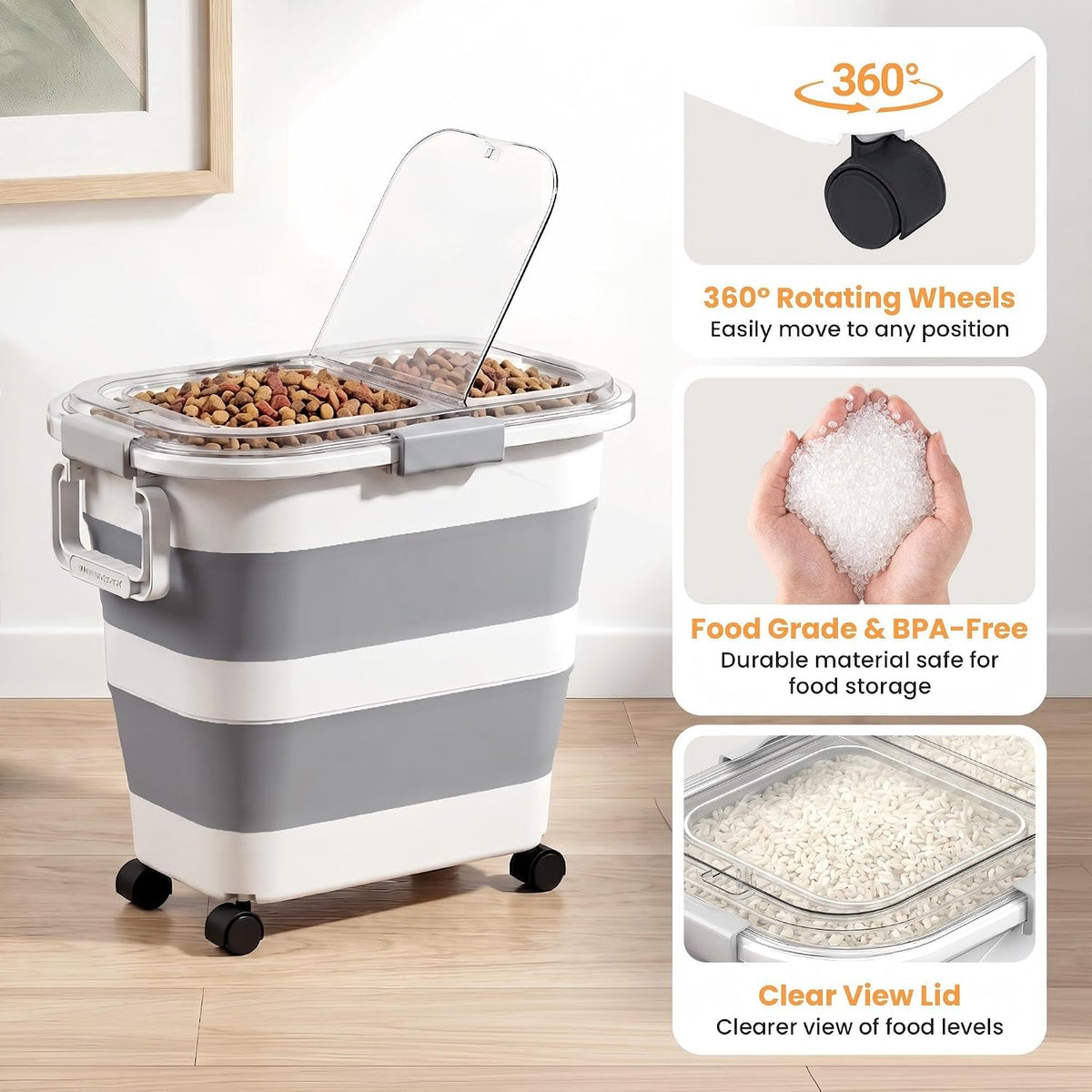 2 Pack 25 Lbs Dog Food Storage Container, Collapsible Rice Container
