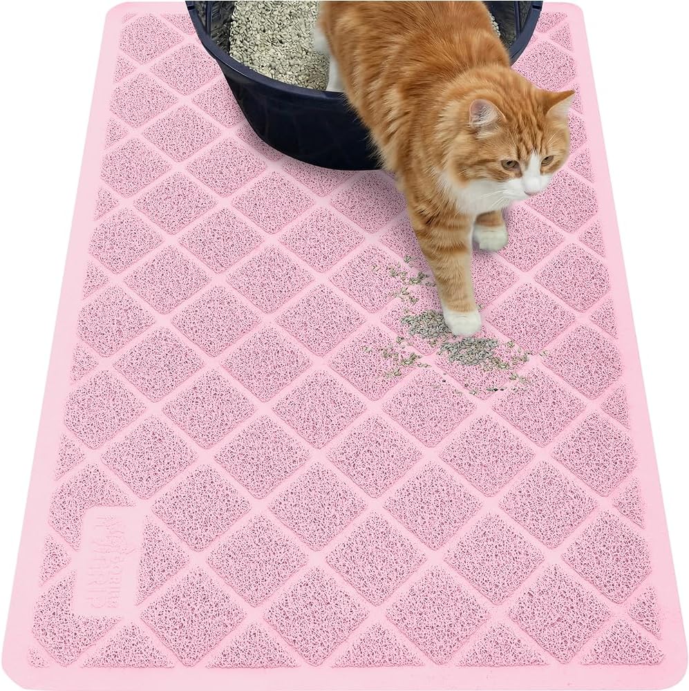 GORILLA GRIP Cat Litter Mat, Coiled Mesh Trapping Mats 35x23 Light Pink