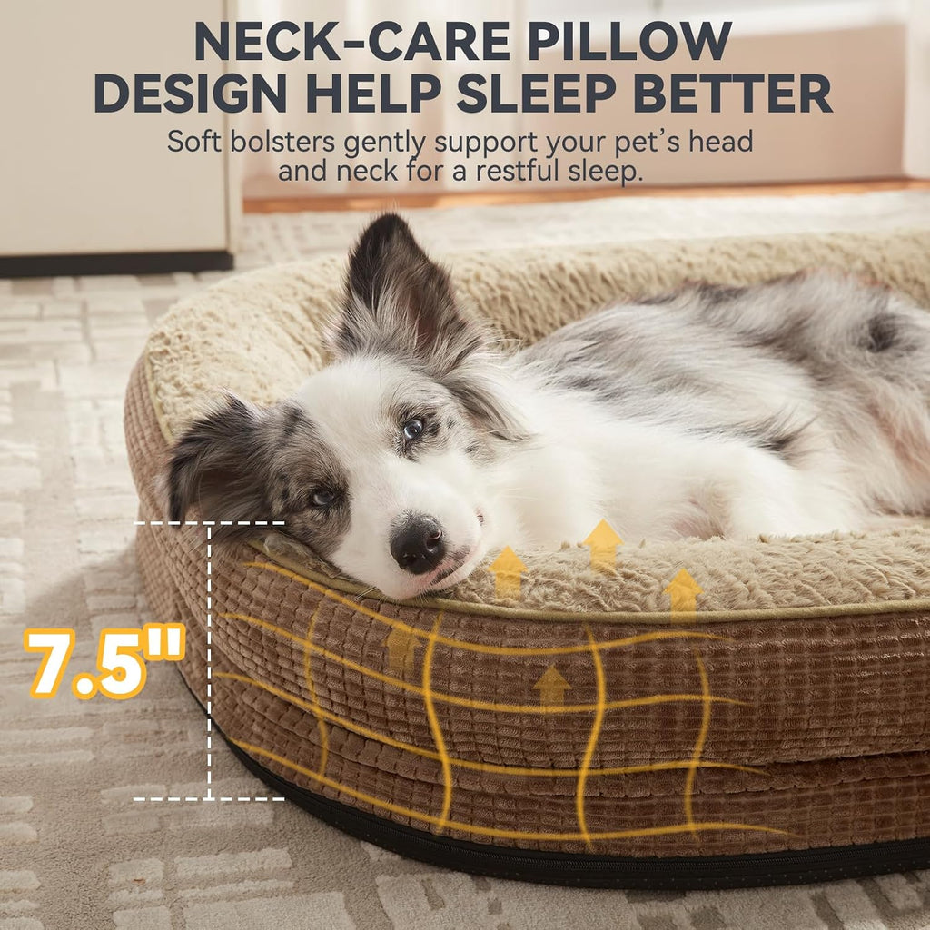 JOEJOY Orthopedic Dog Bed for Medium Dogs, 360° Oval Bolster, 28"