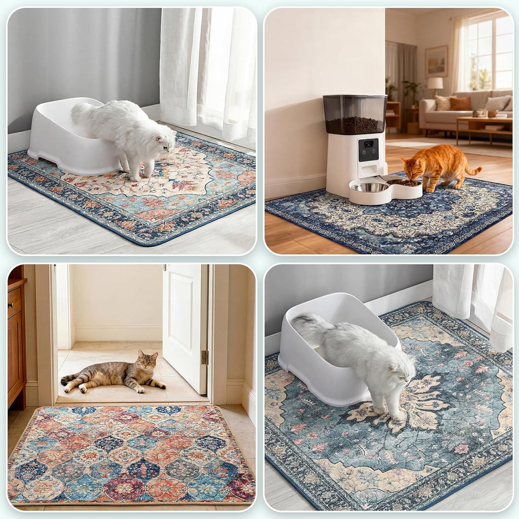 Hompet Cat Litter Mat 2 Pack, 20x60 Large Machine Washable Trapping Mats for Cats, Super Absorbent & Urine-Proof Cat Litter Box Mat for Floor, Waterproof & Non Slip Kitty Litter Rug