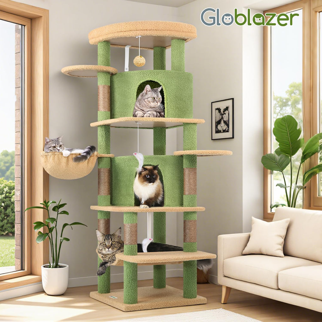 Globlazer 66in Cactus Corner Cat Tree for Indoor Large Cats, C66, Green