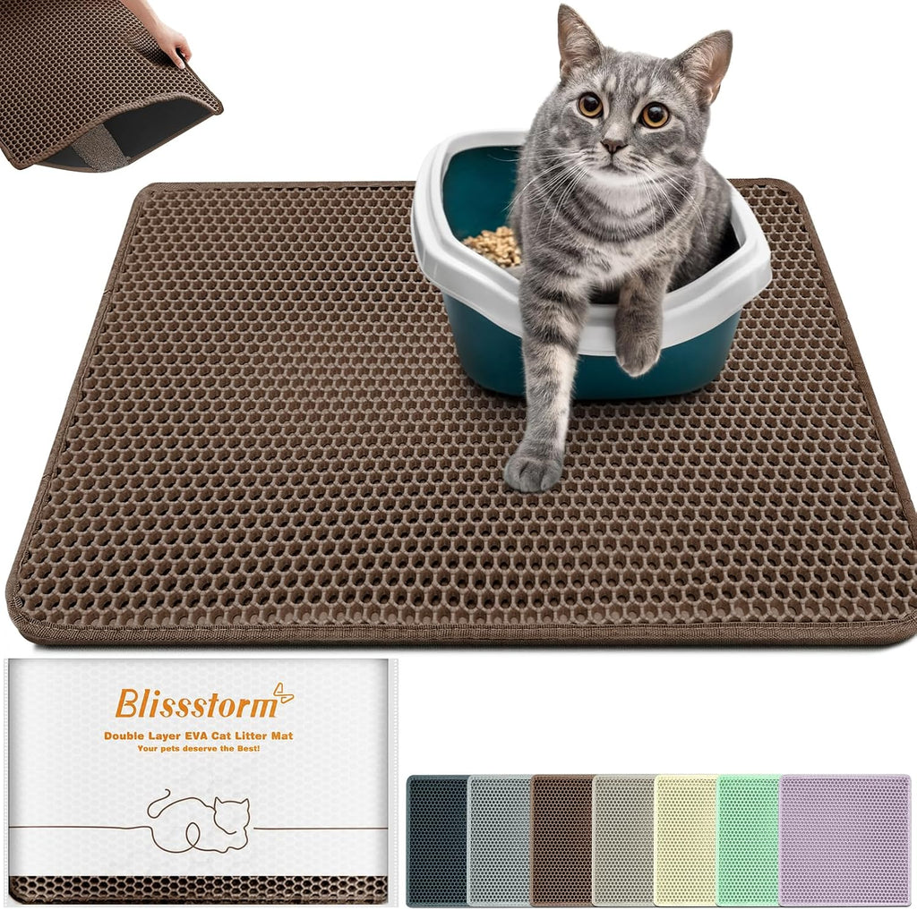 Cat Litter Mat 31"x24",Double Layer EVA Litterbox Mat Brown | Extra Large Honeycomb, Waterproof & non-slip, Odor-free, easy clean, washable durable floor protector,scatter control