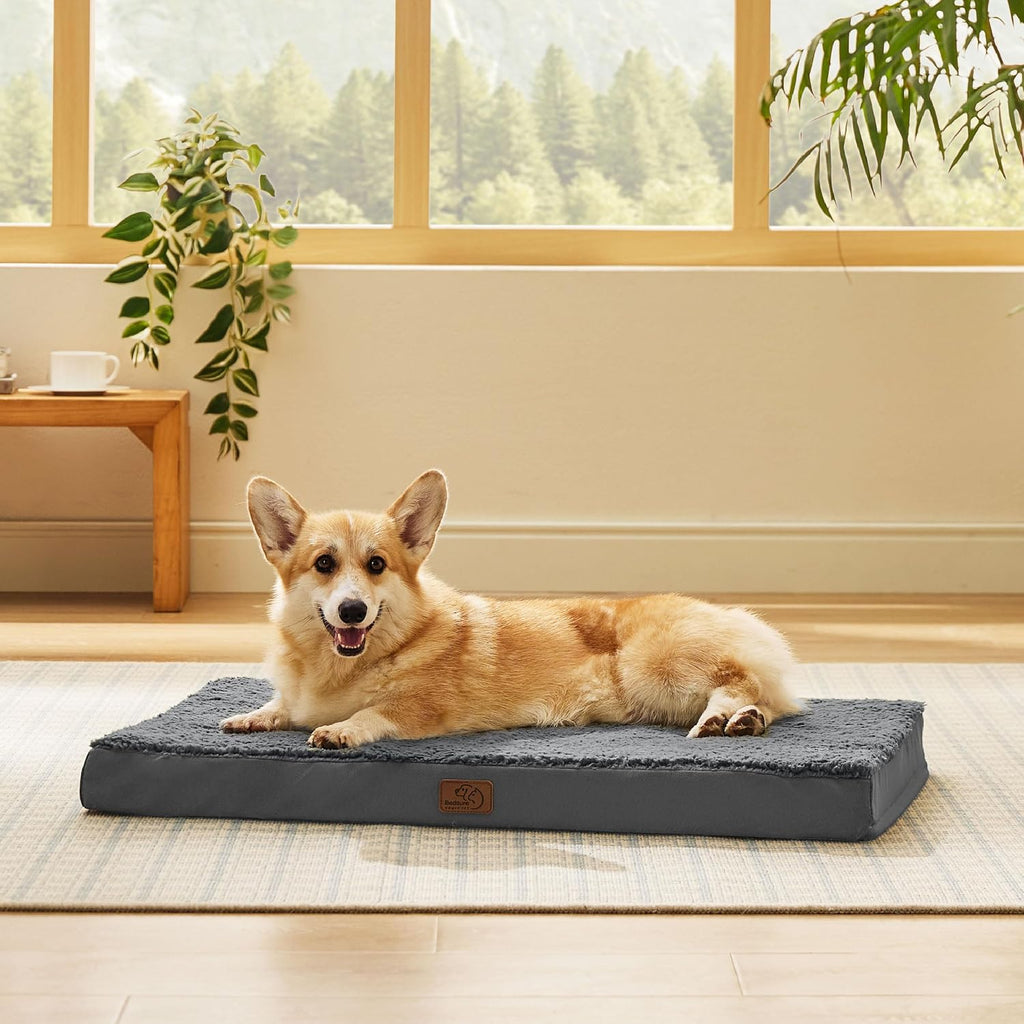 Bedsure Washable Dog Crate Bed for Large Size with Comfy Sherpa,35x22 Inch