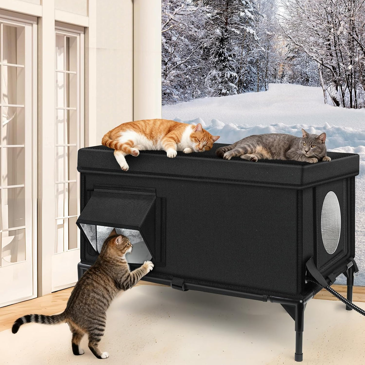 Heated Cat House for Outside, Insulated Outdoor Cat House Shelter(Large)