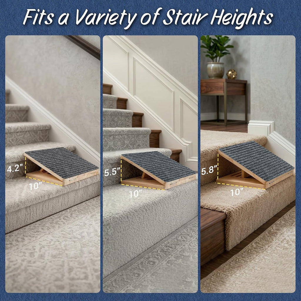 Dog Ramp for Stairs 2 Pack - Adjustable Wooden Stair Wedges for Small Dogs, Foldable Indoor Dog Stair Ramp with Triangular Support and Non-Slip Pads for Senior and Short-Legged Pets