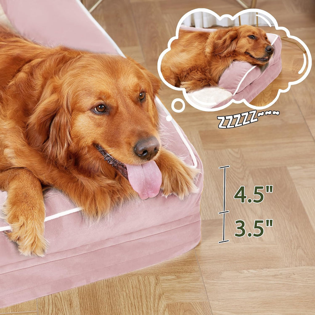 Orthopedic Washable Dog Bed for Extra Large Dogs, 53x42in, Pink