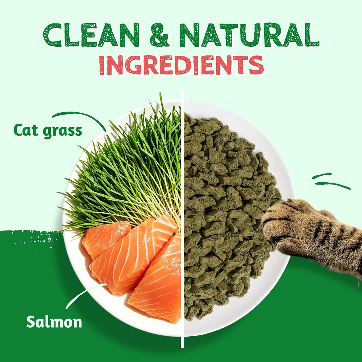 Just Try 16 oz Feline Grass Treats Salmon Flavor Hairball Treats for Cats