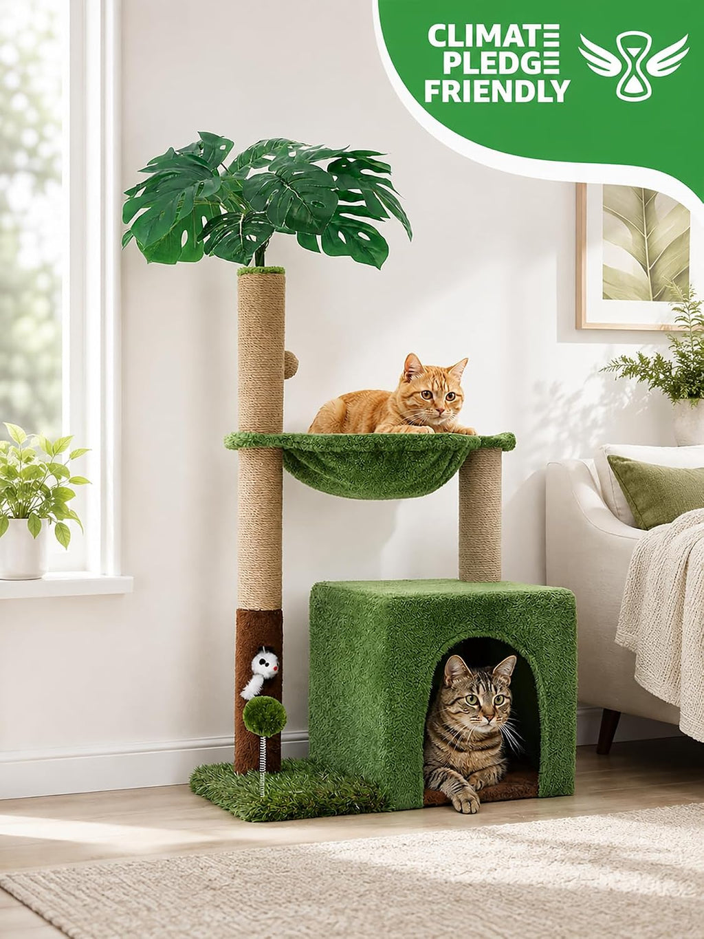 Woochpet 38'' Cat Tree Tower with Scratching Posts Cat Condo Green-1