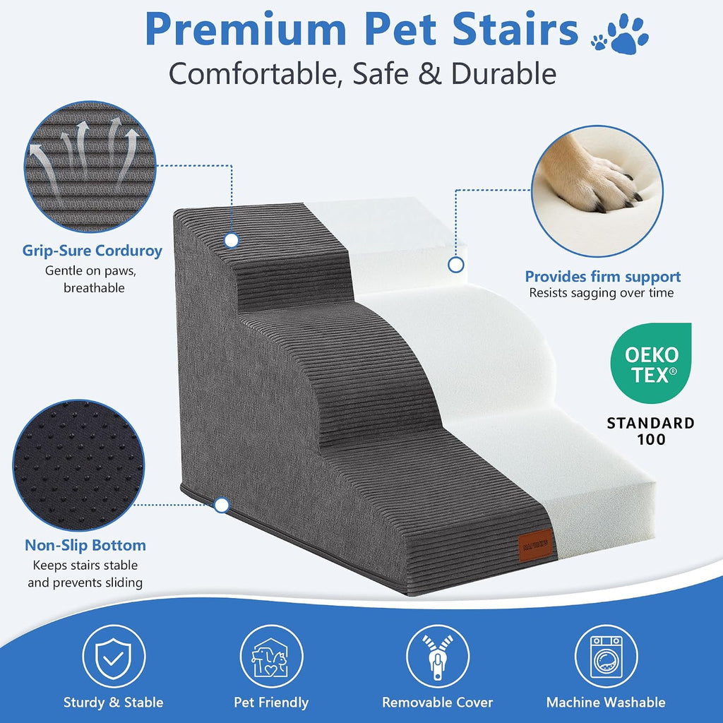 4-Step Curved Dog Stairs 19.7"H for Medium Dogs Standard Bed & Sofa