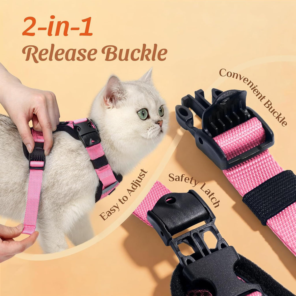 Dooradar Cat Harness and Leash Set with Neck Release Buckle, Pink