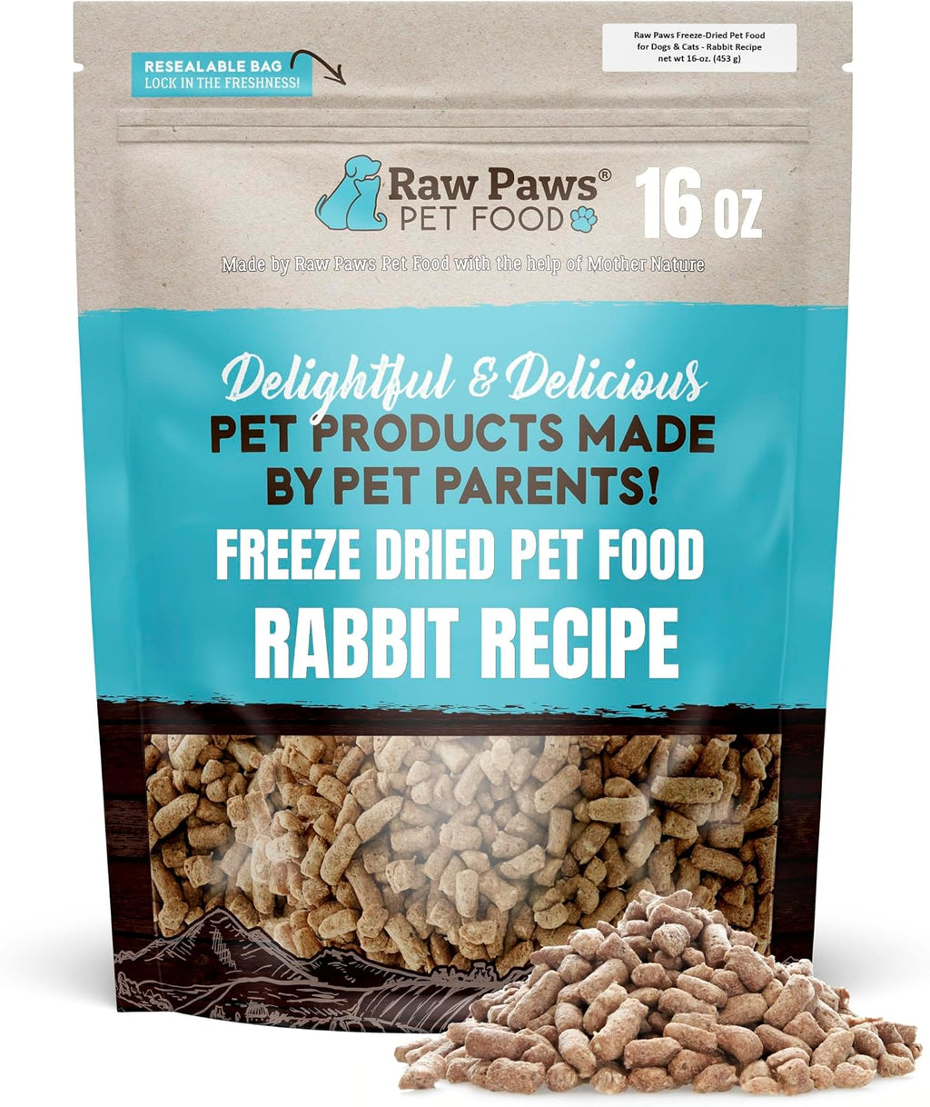 Raw Paws Freeze Dried Dog Food & Cat Food - Rabbit Recipe, 16-oz - USA Made