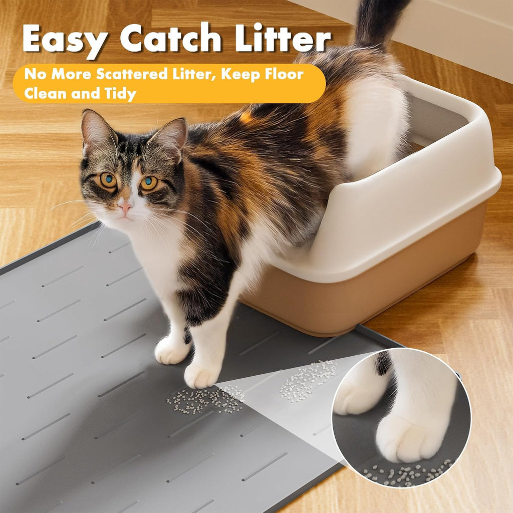 Pieviev Silicone Cat Litter Mat, Traps Litter & Easy to Clean, 34'' x 22'' | Raised Edges Lock Litter & Urine, Scratch and Wear-Resistant Cat Box Mat, Non-Slip Backing, Fit Most Standard Boxes