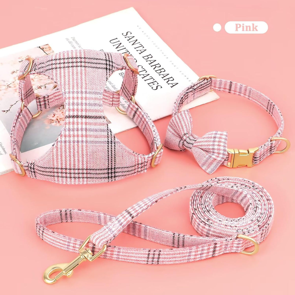 Beirui Cute Extra Small Dog Harness and Leash Set, Pink,XXS,Chest 12-14"