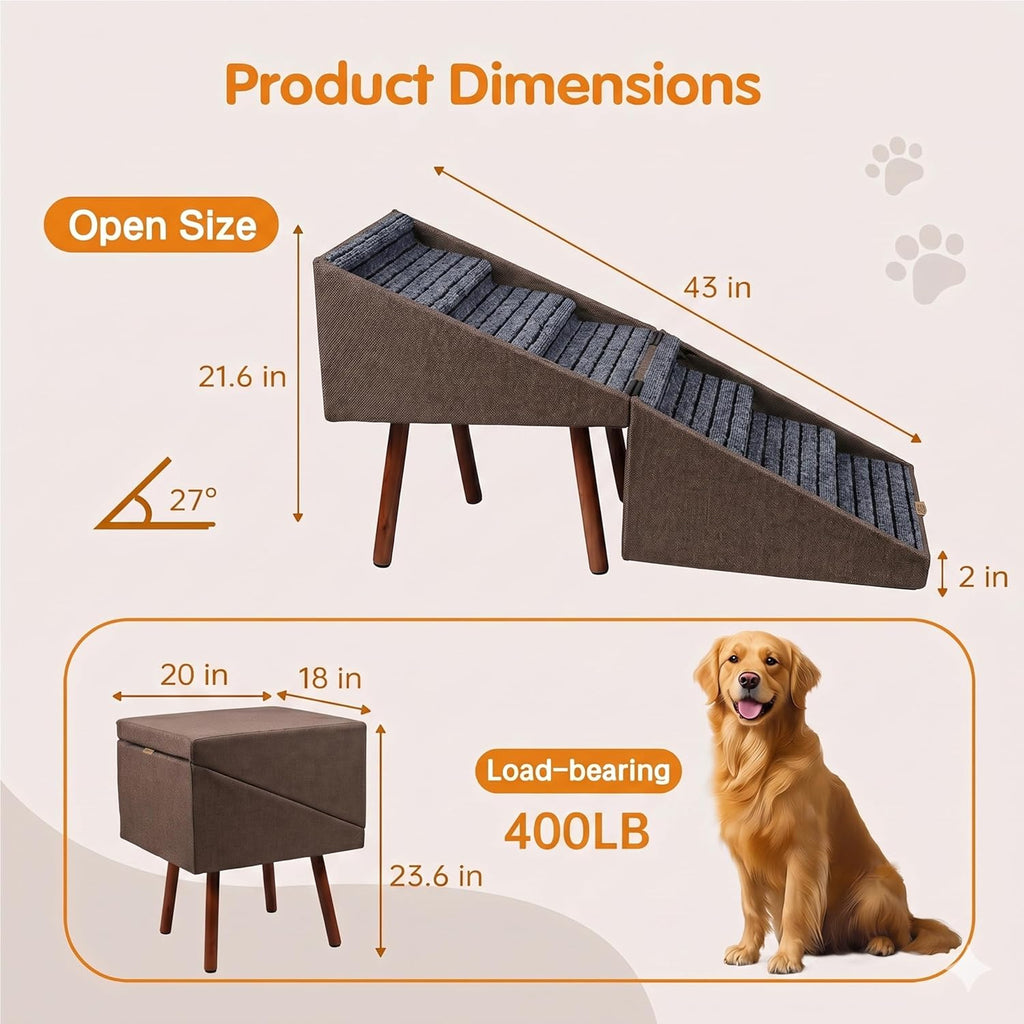 XXL 2-in-1 Ottoman Dog Stairs for Large Dogs,21.6 Inch Foldable