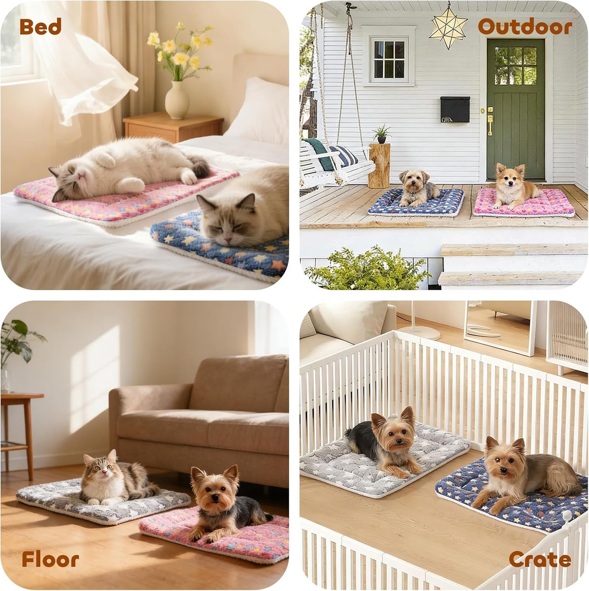Mora Pets Dog Bed Crate Pad Ultra Soft Pet Mat Star Print 2 Pack 22 in Grey