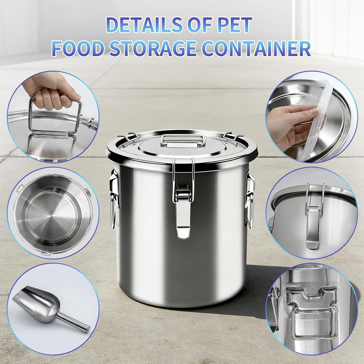 20 lb Stainless Steel Dog Food Storage Container, Airtight Metal Pet Food Storage Bin with Lid and Scoop, Large Dog Food Container for Dry Food, Keep Fresh, Easy to Clean