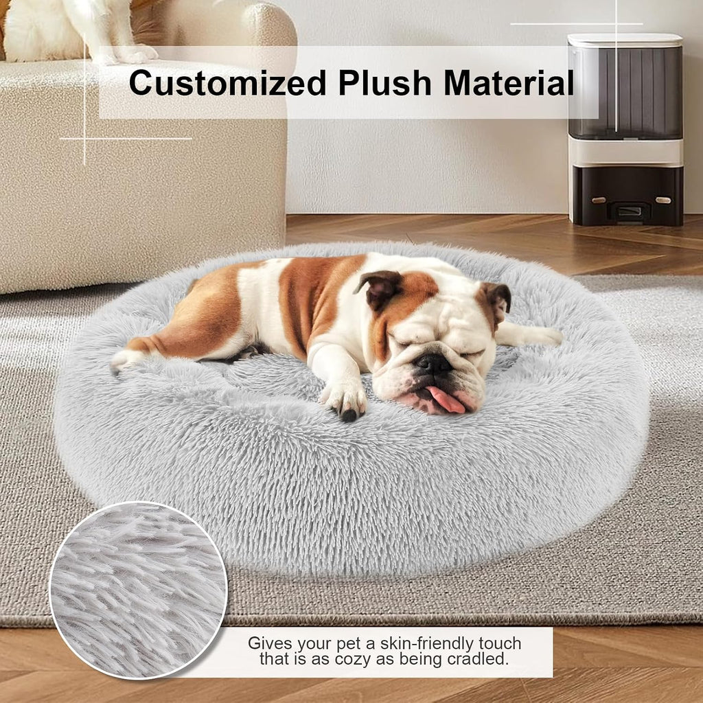 Dog Bed, Cat Calming Bed, Faux Fur Pillow Pet Donut Cuddler Round Plush Bed for Large Medium Small Dogs and Cats
