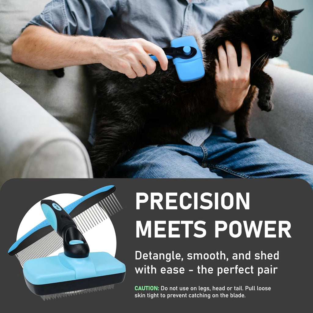 Maxpower Planet Pet Grooming Brush - Double Sided Shedding and Dematting Undercoat Rake Comb for Dogs and Cats,Extra Wide (C2 - Brush & Comb, Large)