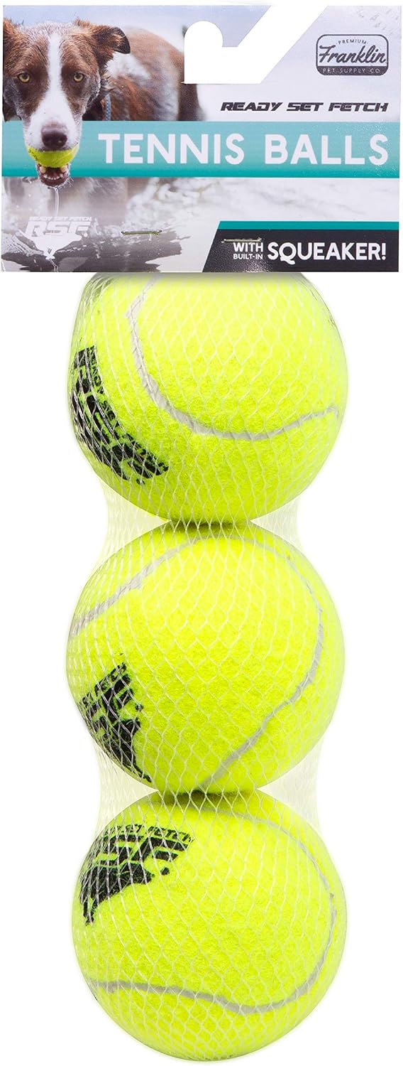 Franklin Sports Ready Set Fetch Squeaker Tennis Ball Dog Toy - 3 Pack