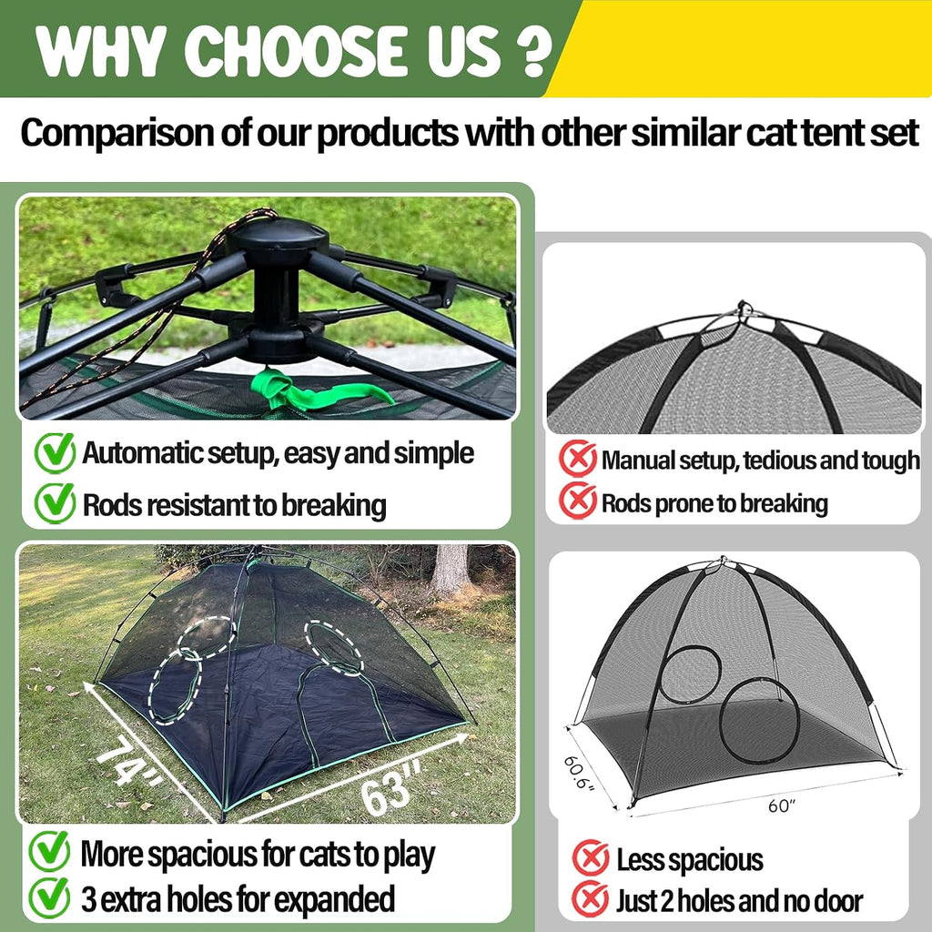 Pawtenda 6-in-1 Cat Tent & Enclosure Outdoor, Foldable Playpen with Tunnels