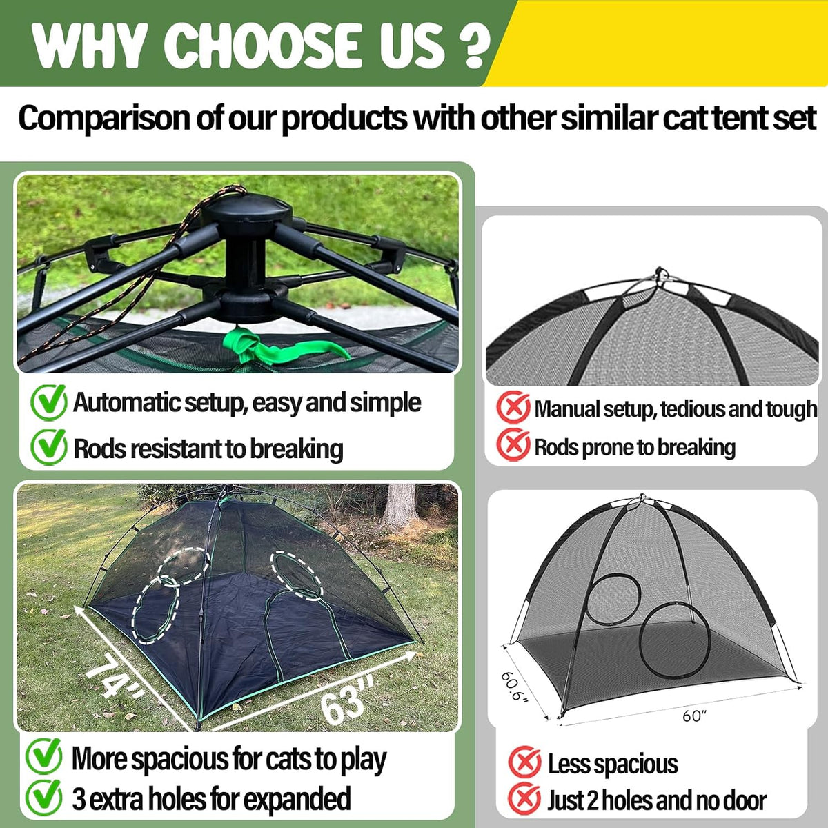Pawtenda 6-in-1 Cat Tent & Enclosure Outdoor, Foldable Playpen with Tunnels