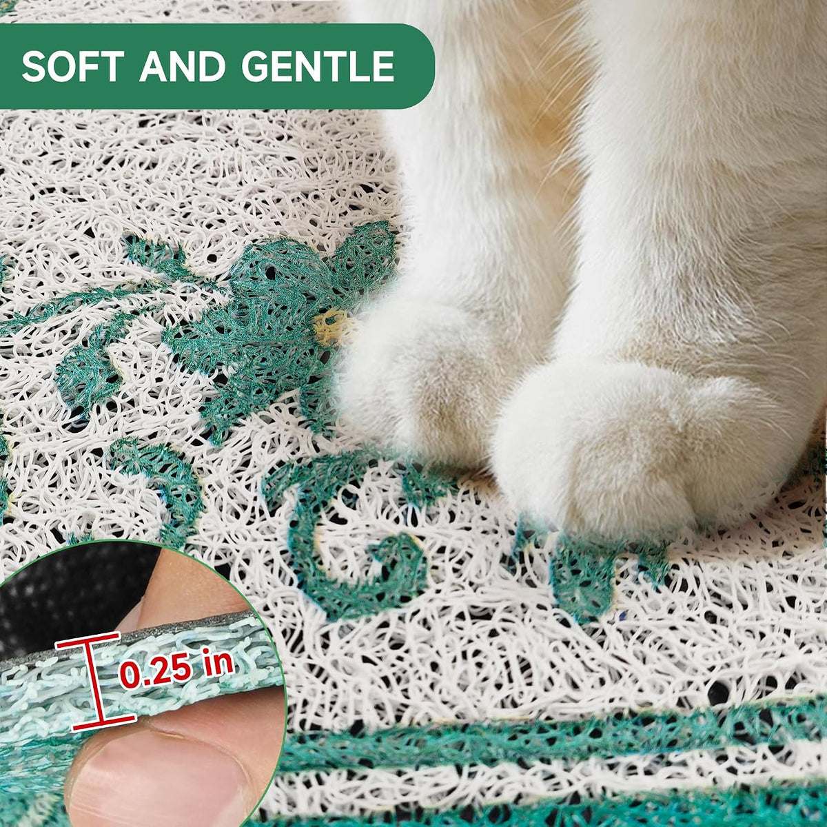Cat Litter Mat, 24" x 16" Litter Box mat, Traps 100% Litter, Non-Slip Kitty Litter Trapping mats, Small Cute Litter mat, Easy Clean for Scatter Control, Bohe cat Food mat, Urine Waterproof | Traps 100% Litter, Cute litter mat for litter box, Soft on Ki...