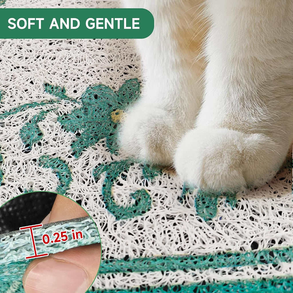 Cat Litter Mat, 35" x 23" Litter Box mat, Traps 100% Litter, Non-Slip Kitty Litter Trapping mats, Large Cute Litter mat, Easy Clean for Scatter Control, Bohe cat Food mat, Urine Waterproof | Traps 100% Litter, Cute litter mat for litter box, Soft on Ki...