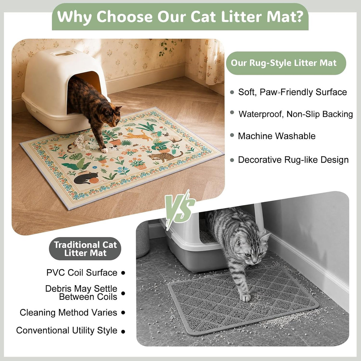 Bienbee Cat Litter Mat, 2 Pack 33" x 22" Machine Washable for Litter Boxes