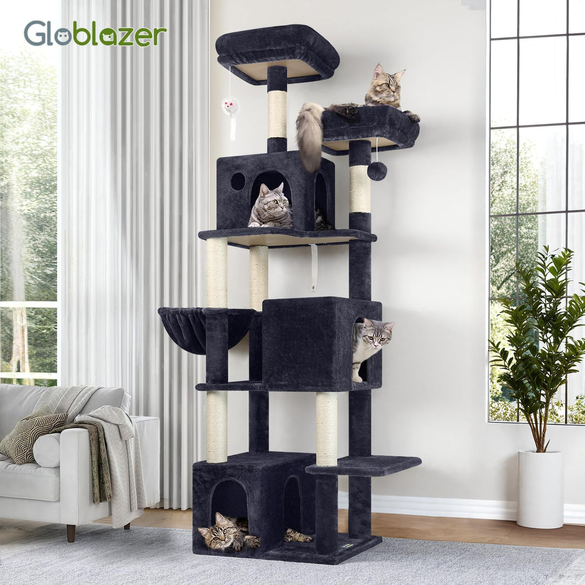 Globlazer F71 Cat Tree Tall, 71in Cat Tower for Indoor Cats, Dark Gray