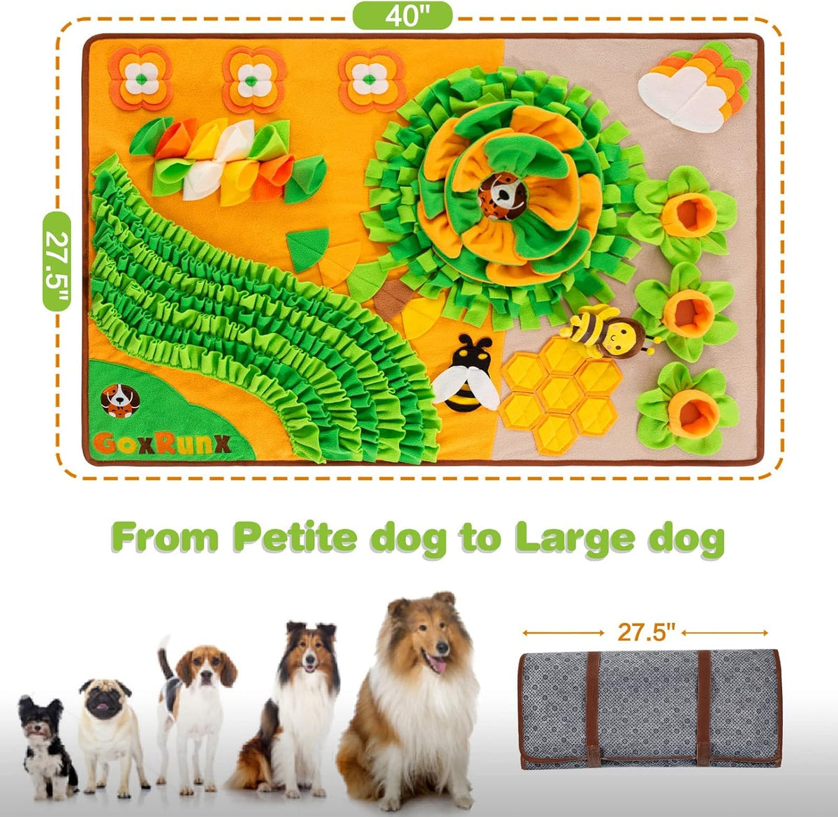 Snuffle Mat for Dogs 40'' X 27'' Large Dog Feeding Mats Pet Sniff Nosework Slower Feeder Interactive Dog Mat for Stress Relief Encourage Natural Foraging (Orange)