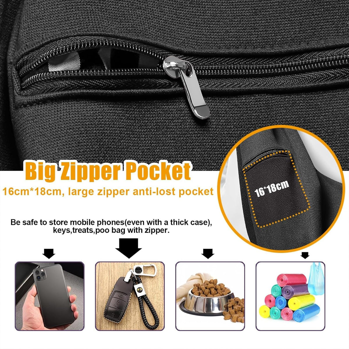 Tomkas Small Dog Cat Sling Carrier Puppy Purse Travel Wrap Soft Crossbody Pet Bag (Black, M - Zip Pocket & Classic Strap)