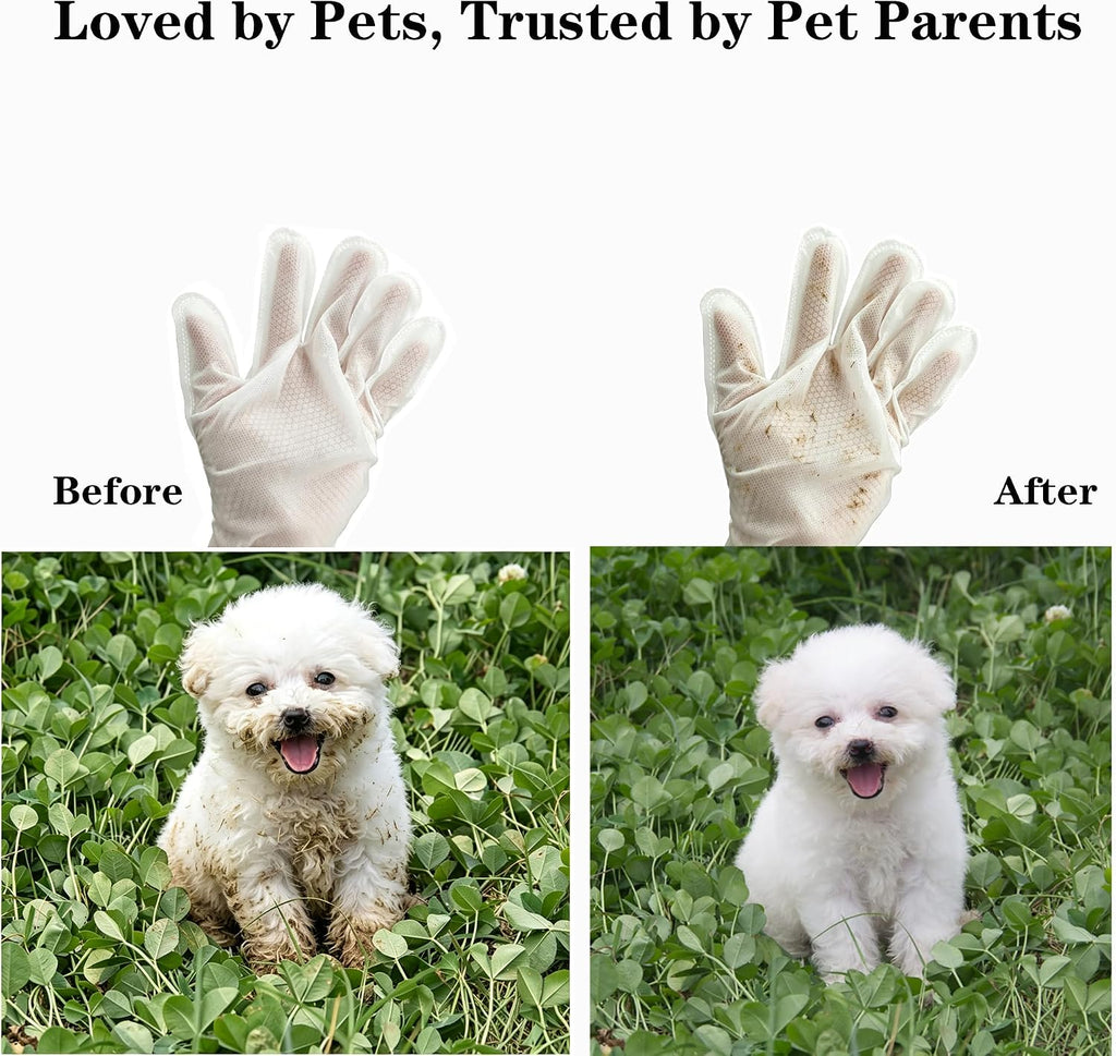 20 Pack Deodorizing Pet Cleaning Glove Wipes for Dogs and Cats,Cleaning Gloves with Coconut Oil for Paws, Face, Ears & Butt, Instant