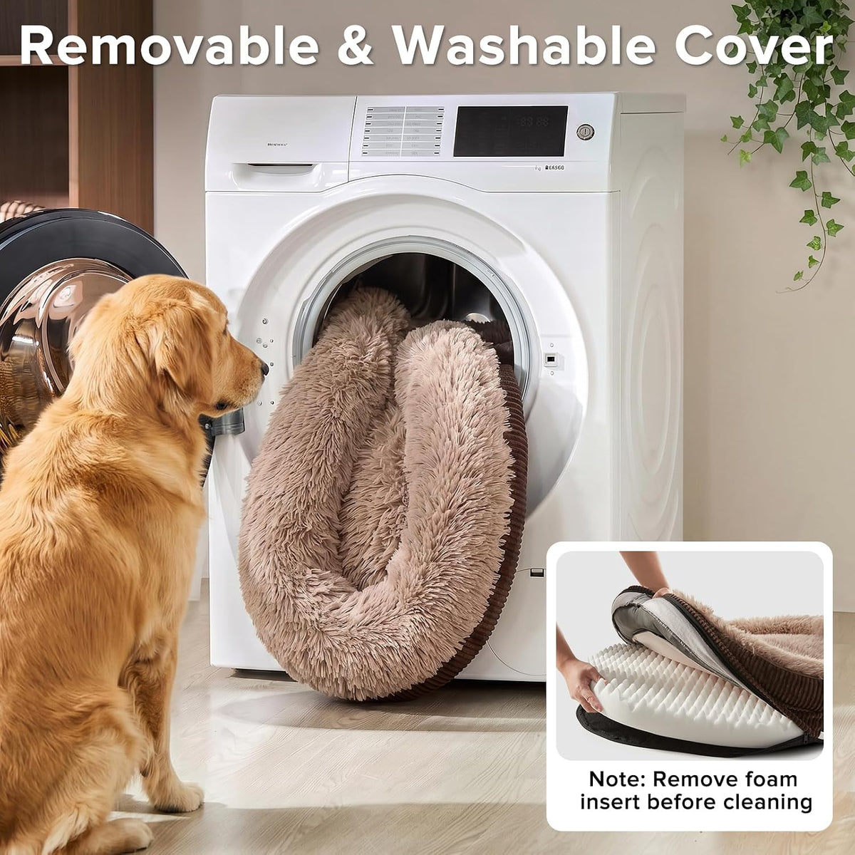 INVENHO Fluffy Orthopedic Dog Beds Large Sized Dog, Jumbo Egg-Crate Foam Bolster Sofa Bed with Washable Removable Waterproof Cover, Fluffy Plush Faux Fur Dog Bed with Non-Skid Bottom