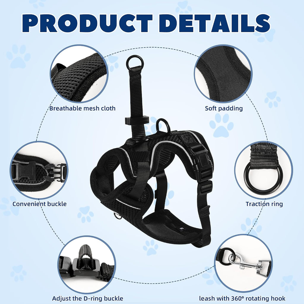 Escape-Proof Cat Harness & Leash Set | Adjustable Reflective Design | Breathable Lightweight Comfort | Quick & Easy to Wear | Safe Fit for Small, Medium & Large Cats-Black,S