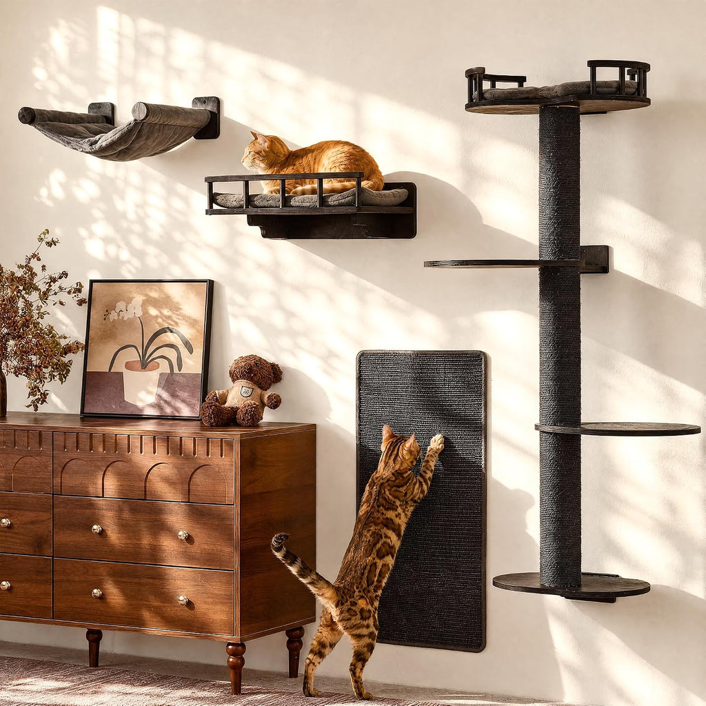 FUKUMARU Cat Wall Shelves, 4 in 1 Set, Black
