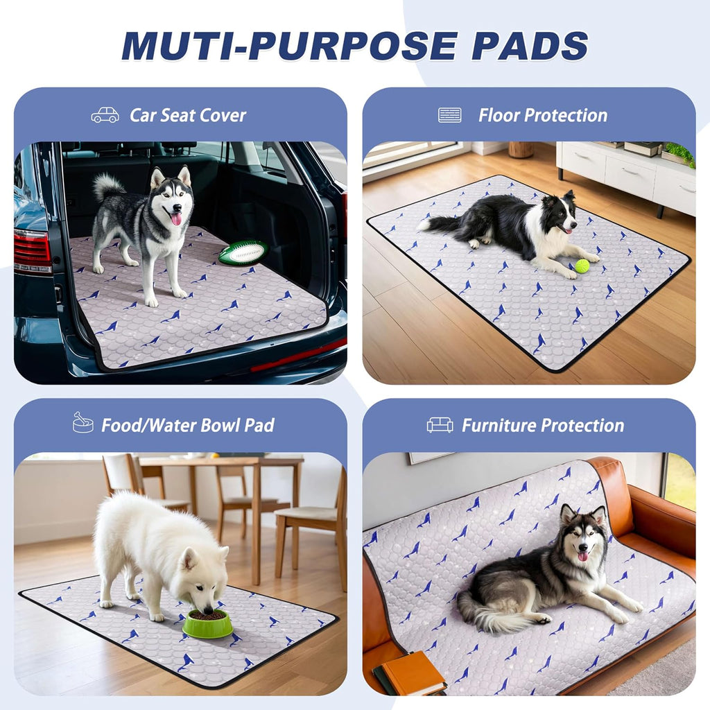 Washable Dog Pee Pads, Non-Slip Waterproof, 32 x 52 in, 2 Pack, Dolphin | Super absorbent, waterproof and non-slip; washable, reusable dog pads for crates, playpens, floors, furniture and travel