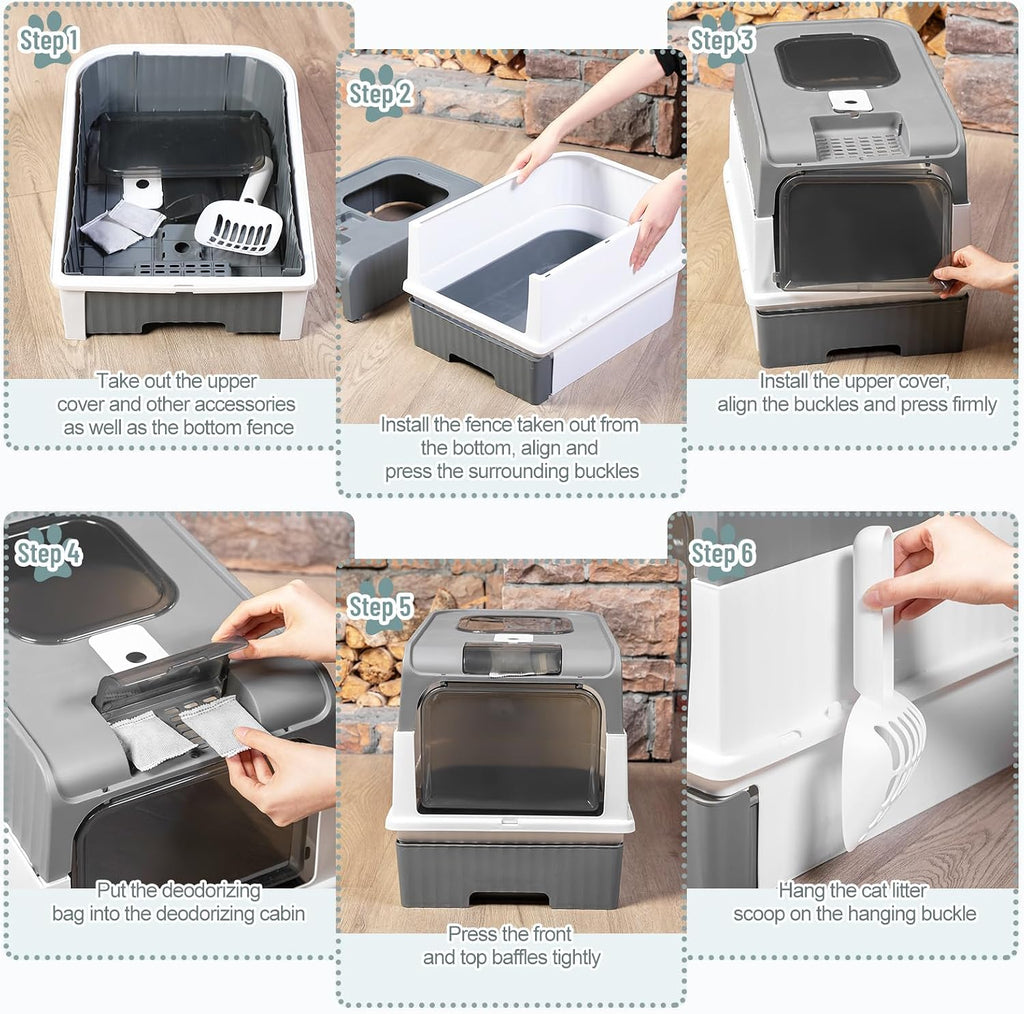 Tioncy 7 Pcs Kitten Litter Box Starter Kit, Enclosed with Shovel, Gray
