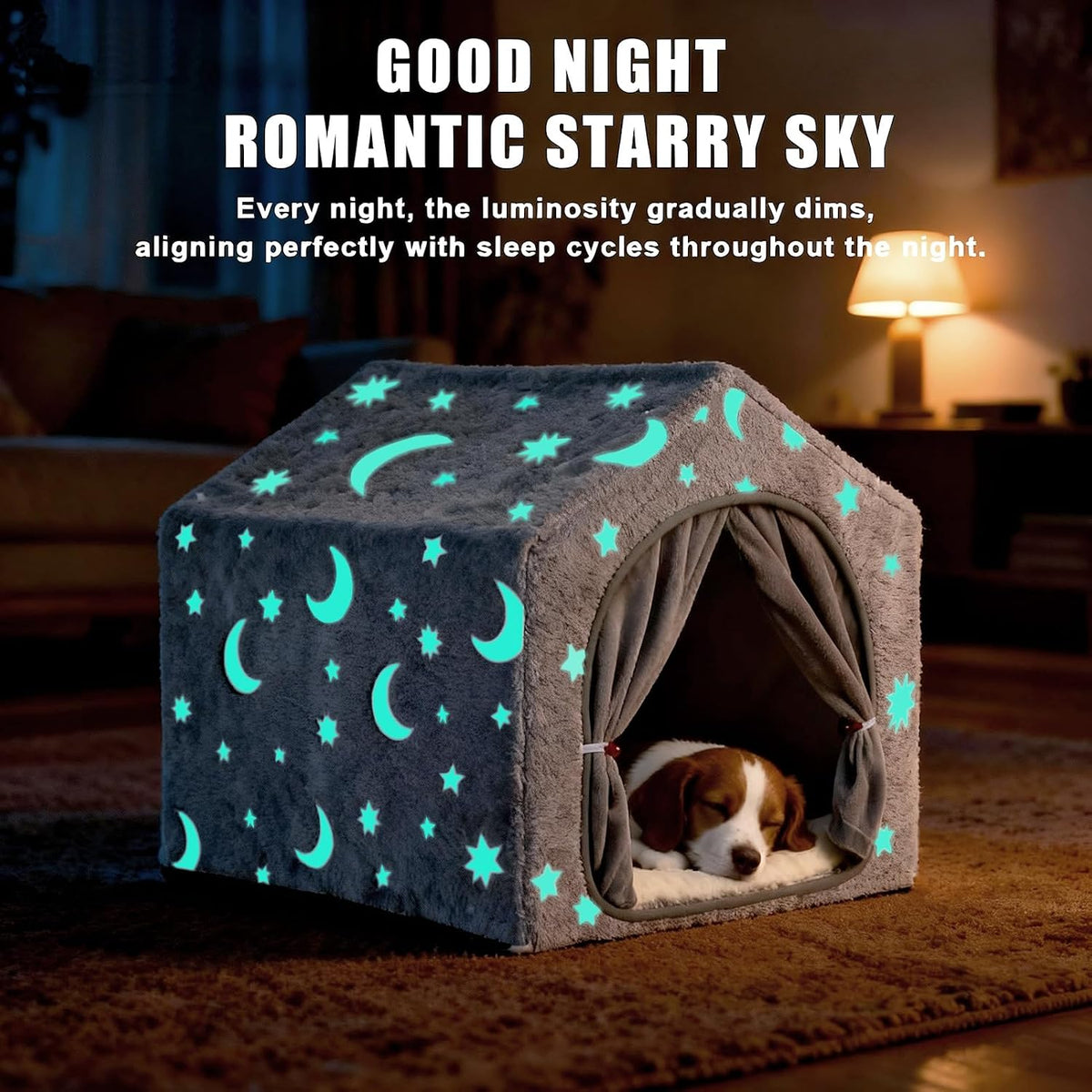 Indoor Dog House, Soft Warm Glow Dog Cave for Small & Medium Dogs