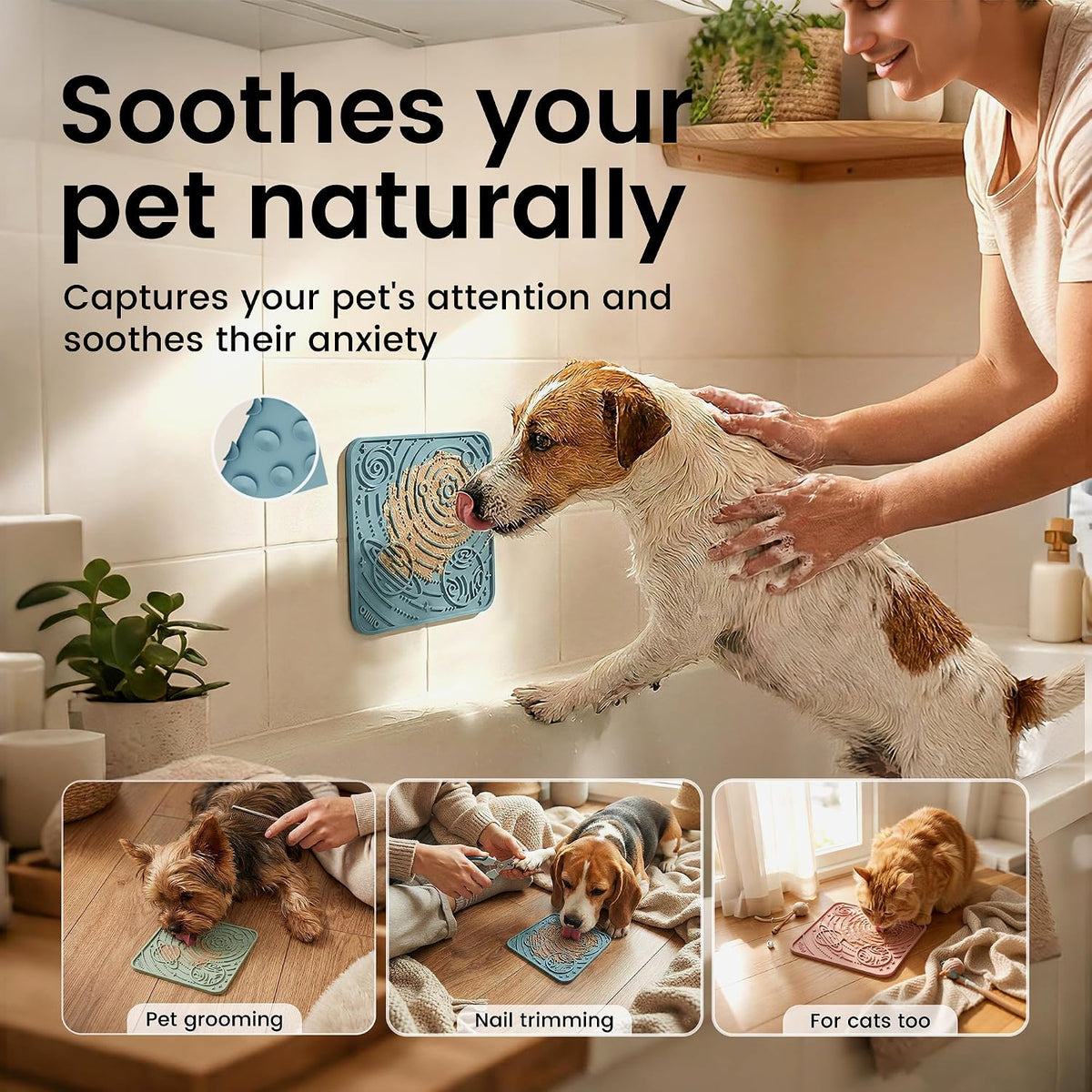 OHMO Lick Mat for Dogs&Cats, Space Pattern, Small, 2pcs, Dark&Light Blue | Pet Enrichment Toys, Slow Feeder, Textured Silicone Surface, Strong Suction Cups, Anxiety&Boredom Relief, Easy-Clean