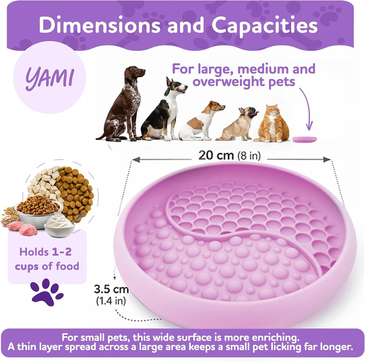 YAMI Dog Lick Bowl, Lick Mat for Dogs, Wet Food Cat Slow Feeder, Freeze Bowl, Enrichment & Puzzle Toy for Anxiety Relief, Food-Grade Silicone, Suction Cups, Dishwasher Fit, for All Breed (Light Pink)