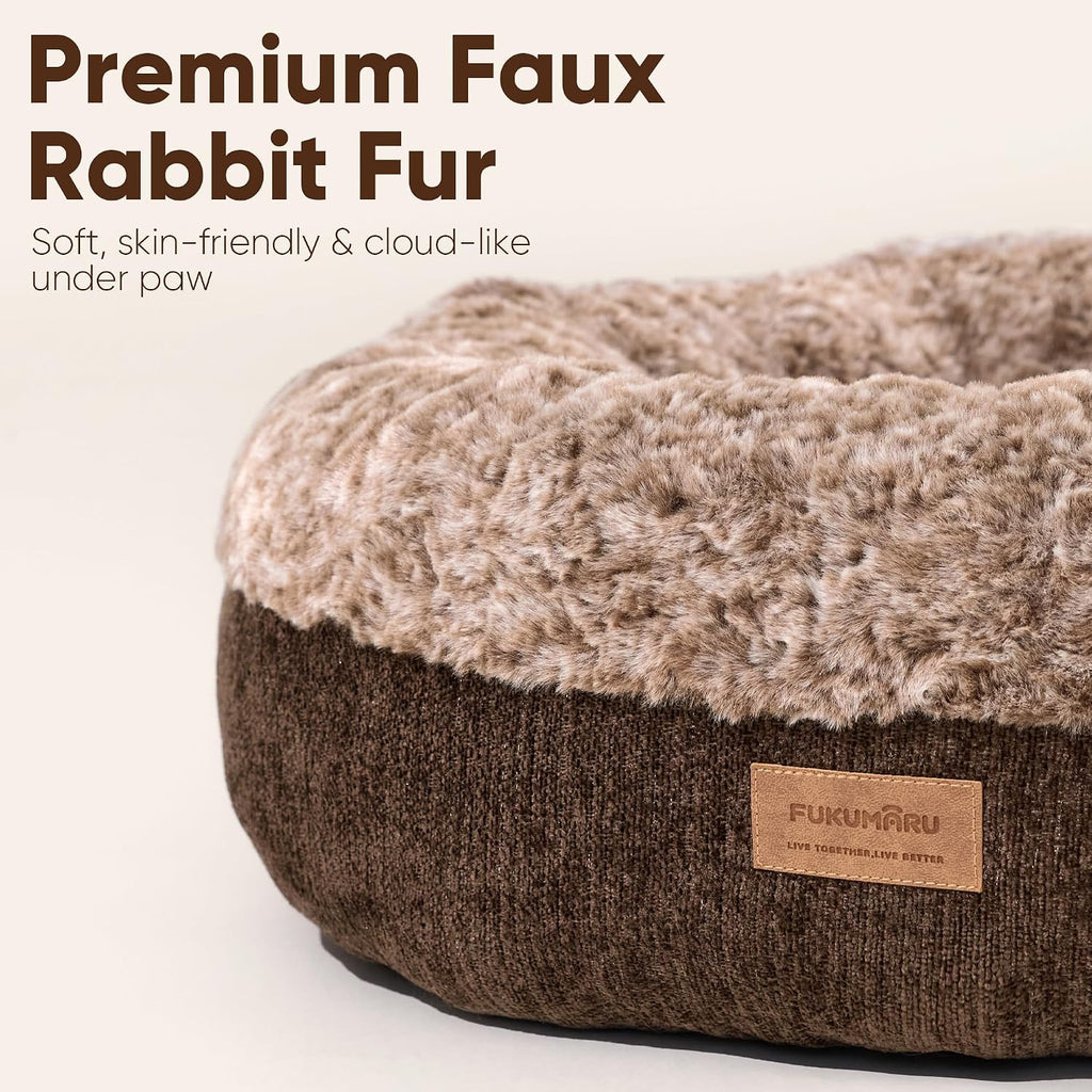 FUKUMARU Extra Thick Plush Dog Bed, Calming Donut, Anti-Anxiety & Washable