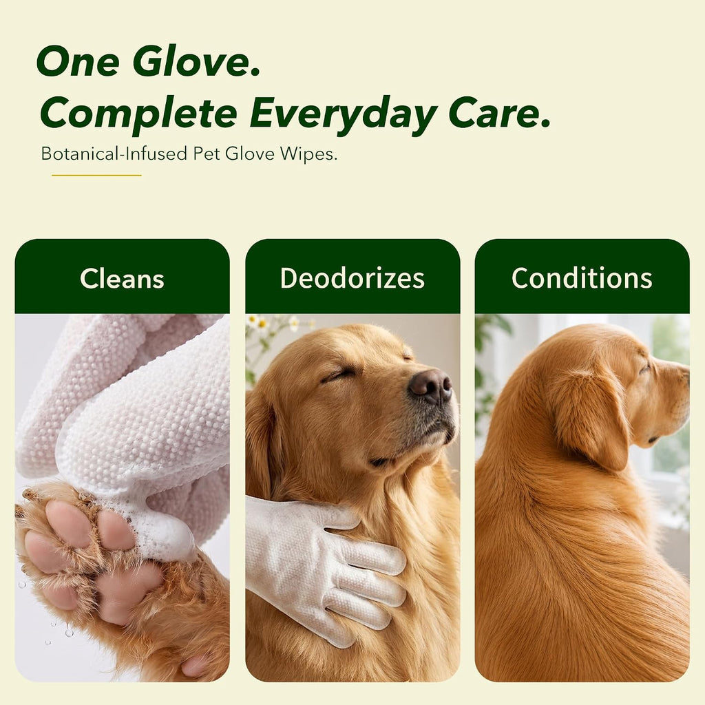 Hypoallergenic Dog & Cat Bathing Glove Wipes, 30 ct