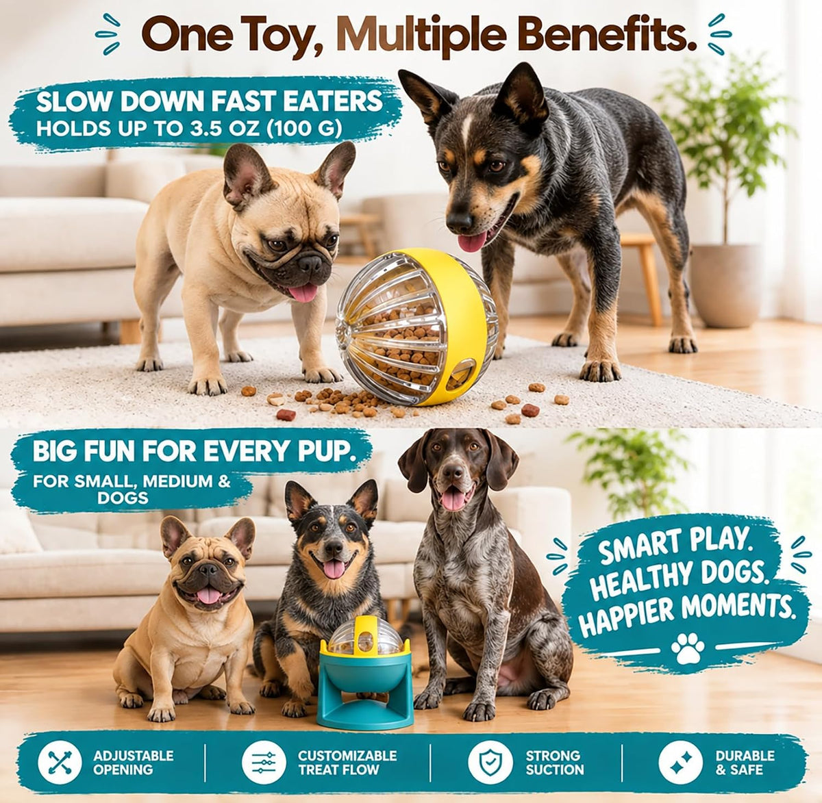 Adjustable Dog Slow Feeder Treat Dispensing Dog Toys to Keep Them Busy,