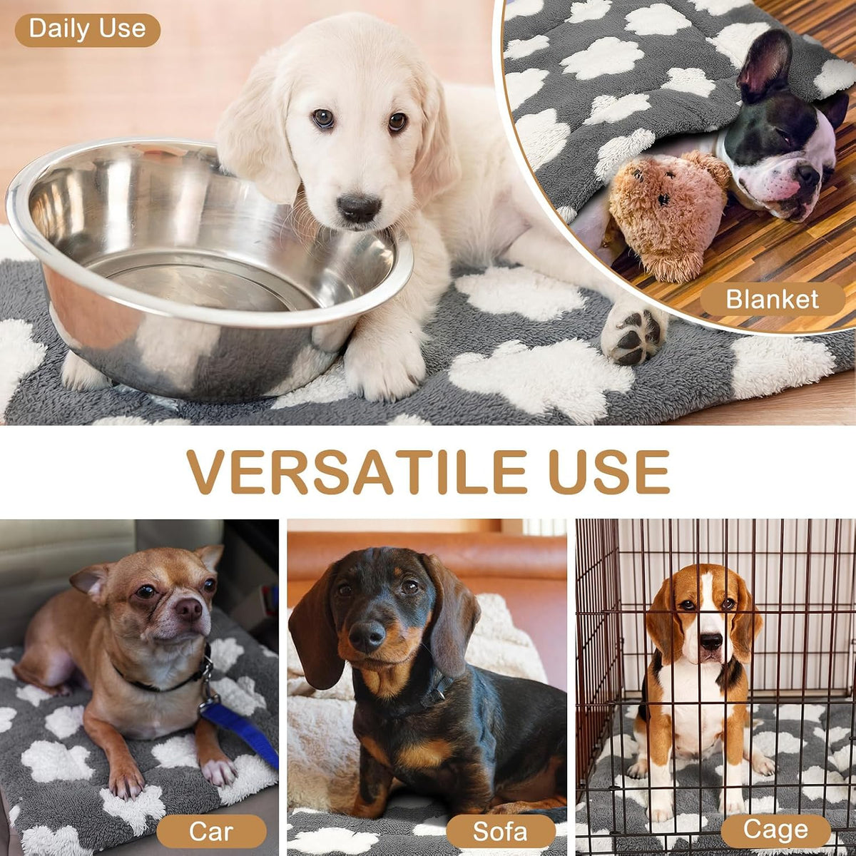 VitalCozy 4 Pcs Dog Crate Pads Soft Warm,18 x 24 x 1.6 Inch,Clouds,Gray