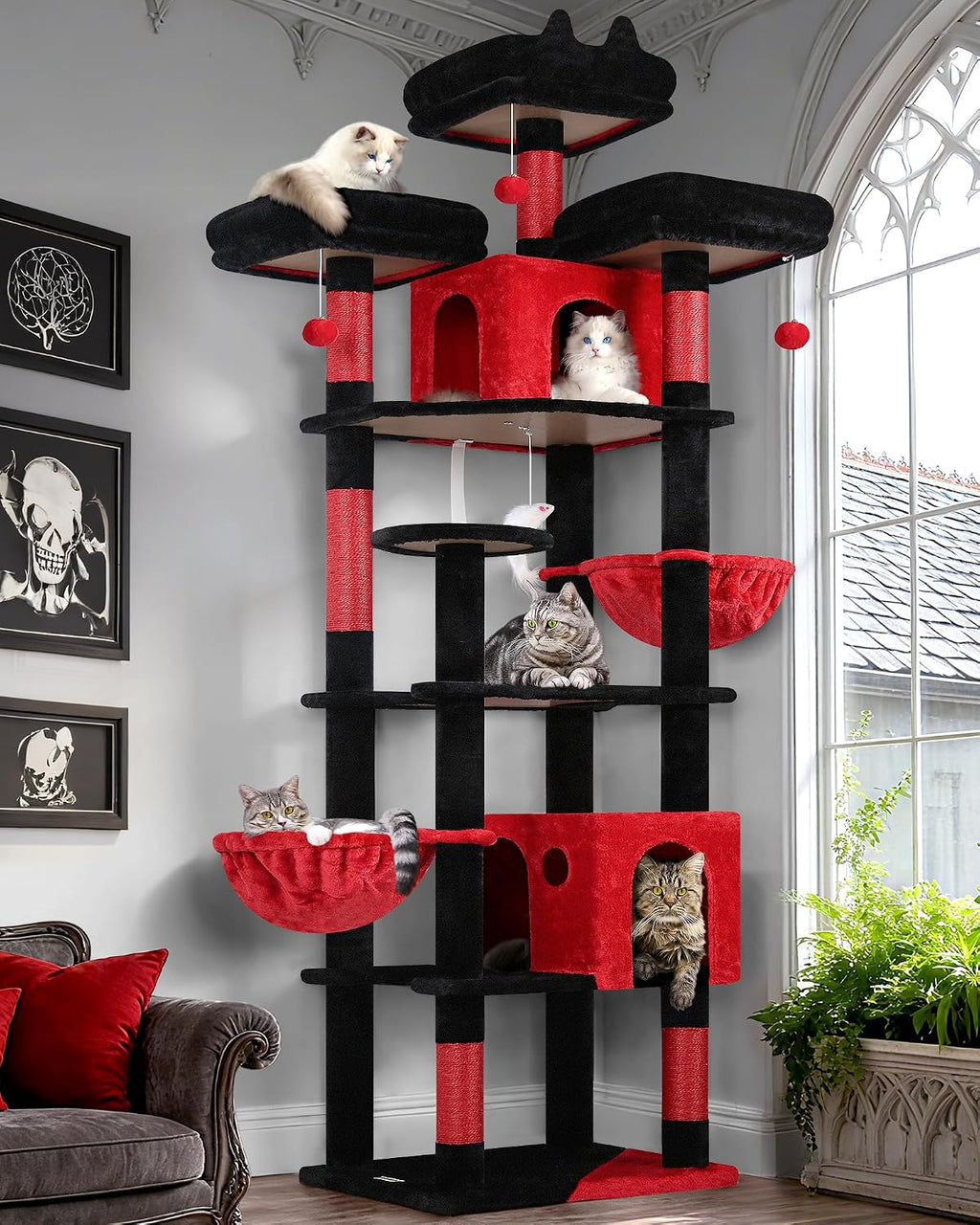 Globlazer Gothic Cat Tree Tower for Multiple Adult Cats, 82in, F82, Goth