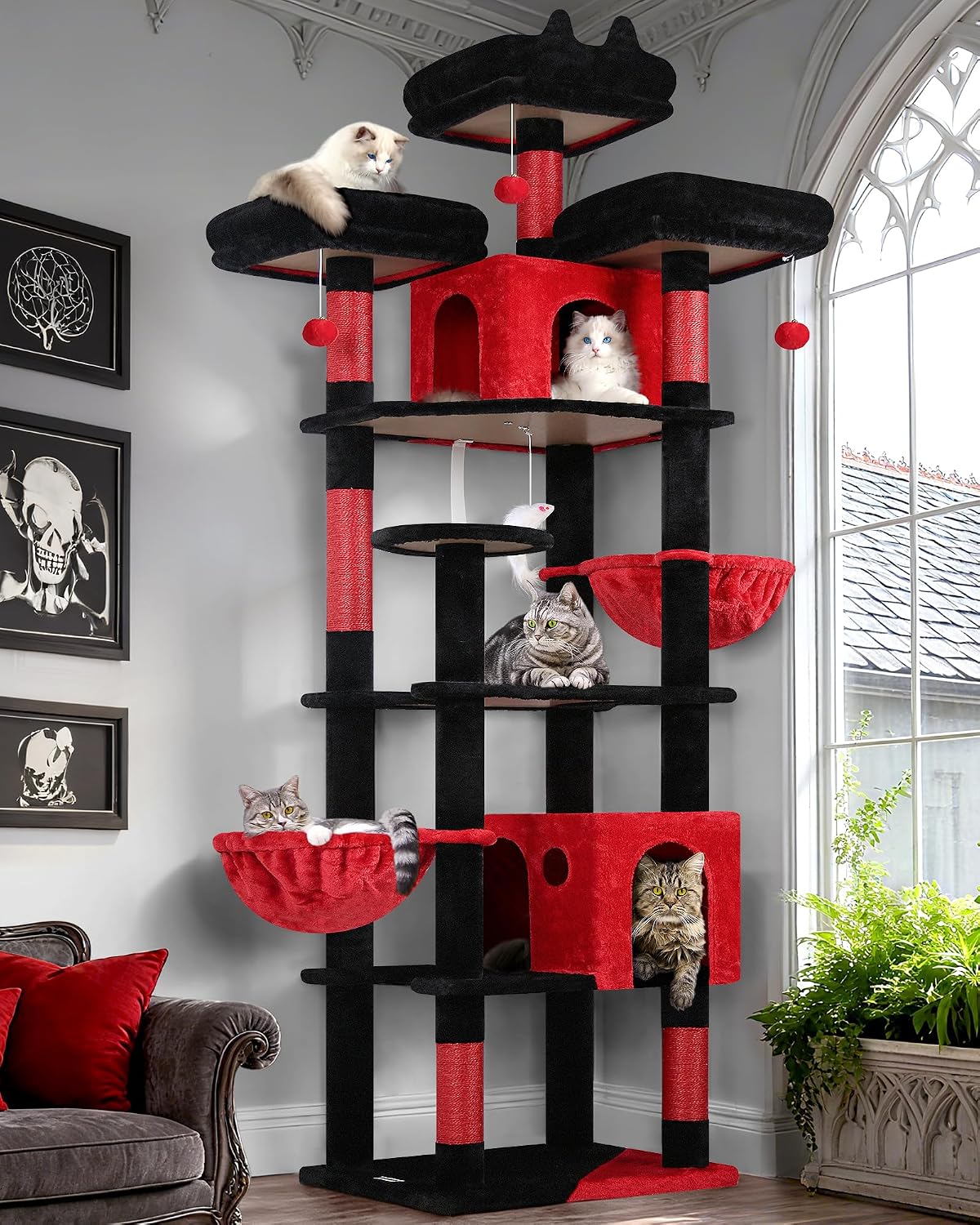 Globlazer Gothic Cat Tree Tower for Multiple Adult Cats, 82in, F82, Goth