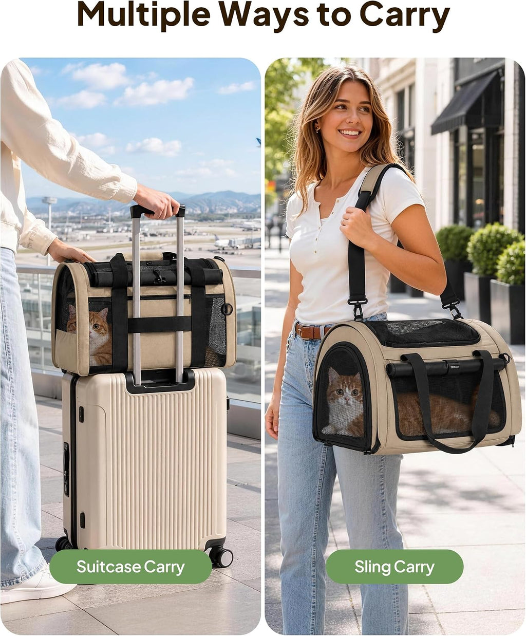 Backpackable Cat Carrier 17"x11"x11", Soft-Sided Collapsible Pet Carrier
